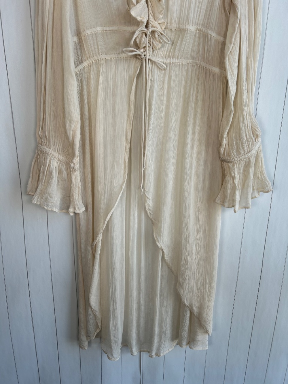 By Anthropologie size L duster kimono ruffle long sleeve boho beige western NEW - Picture 4 of 13